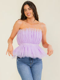 WOMEN'S SLEEVELESS ELASTIC WAIST ORGANZA TOP