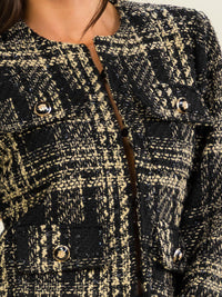 WOMEN'S LONG SLEEVE BUTTON CLOSURE FRONT POCKETS TWEED BLAZER