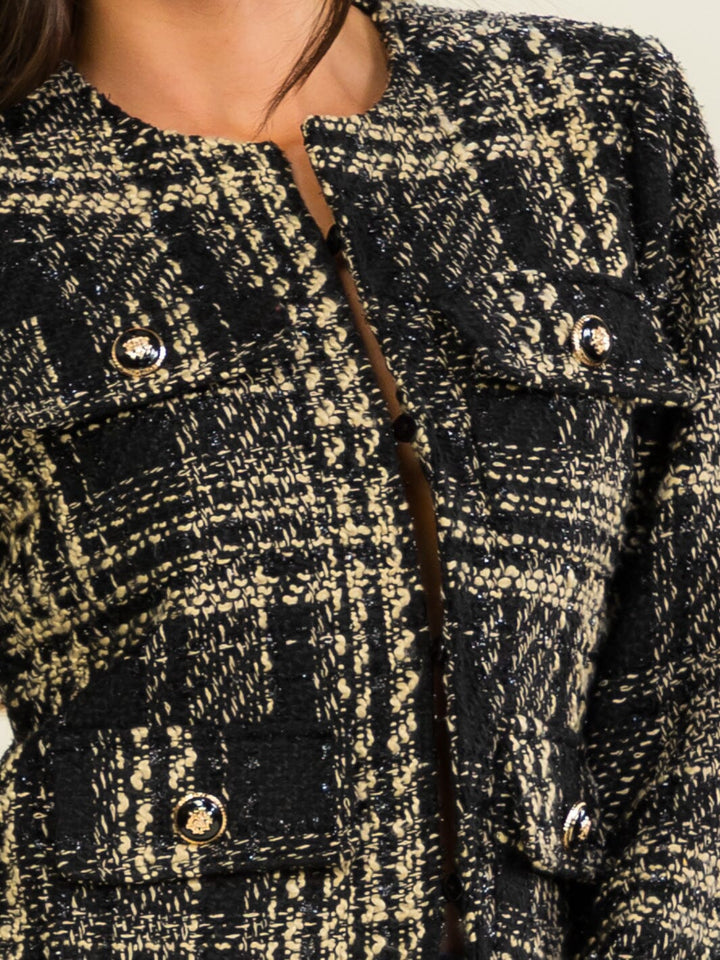 WOMEN'S LONG SLEEVE BUTTON CLOSURE FRONT POCKETS TWEED BLAZER