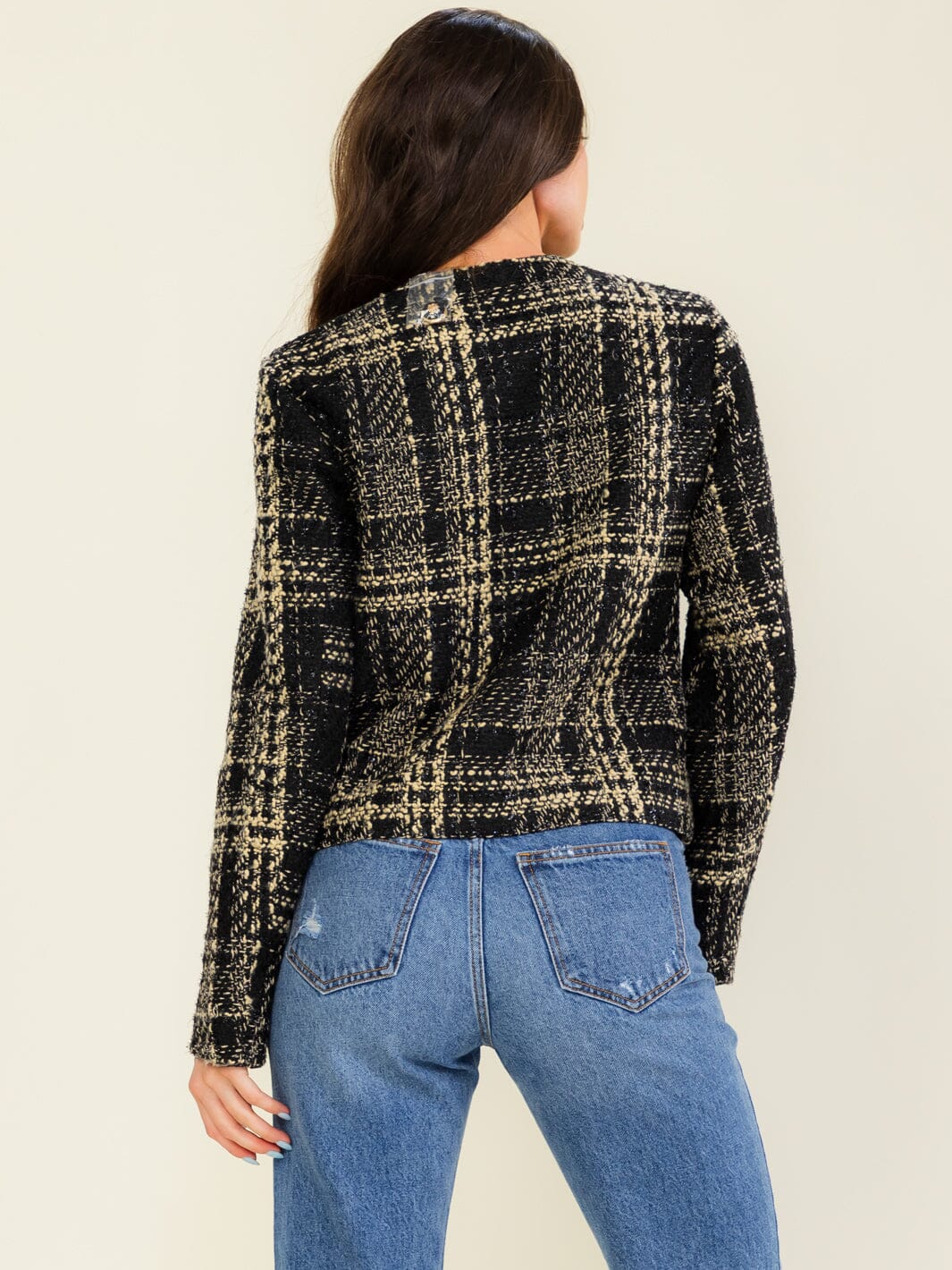 WOMEN'S LONG SLEEVE BUTTON CLOSURE FRONT POCKETS TWEED BLAZER