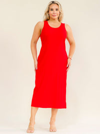 PLUS SIZE SLEEVELESS SIDE SLIT RIBBED MAXI DRESS