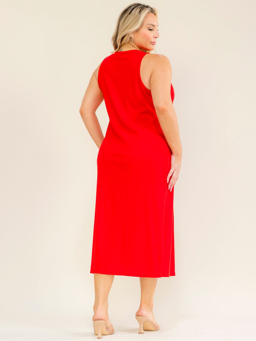 PLUS SIZE SLEEVELESS SIDE SLIT RIBBED MAXI DRESS