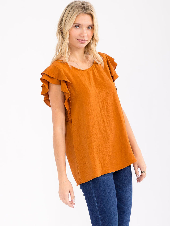 WOMEN'S RUFFLE SLEEVE SOLID LOOSE FIT BLOUSE