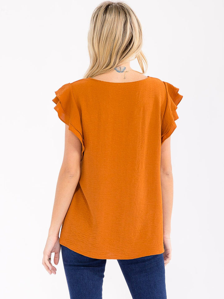 WOMEN'S RUFFLE SLEEVE SOLID LOOSE FIT BLOUSE