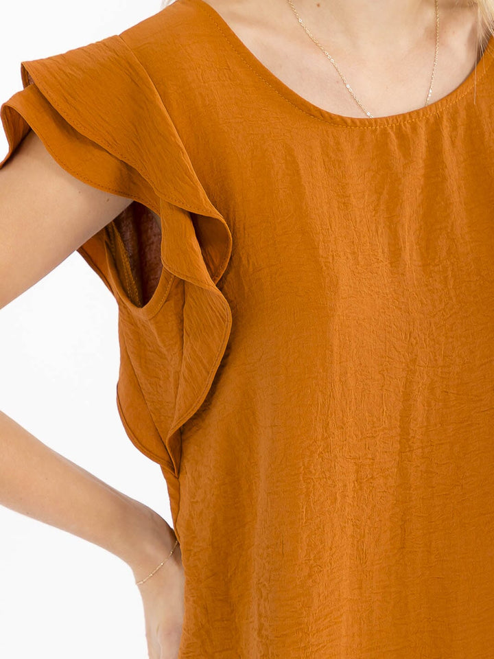 WOMEN'S RUFFLE SLEEVE SOLID LOOSE FIT BLOUSE