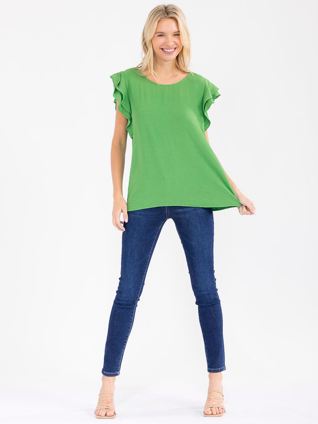 WOMEN'S RUFFLE SLEEVE SOLID LOOSE FIT BLOUSE