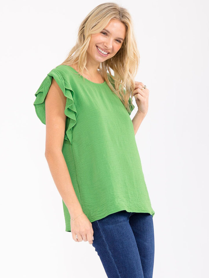 WOMEN'S RUFFLE SLEEVE SOLID LOOSE FIT BLOUSE
