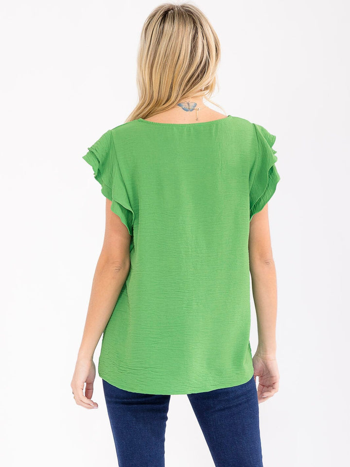 WOMEN'S RUFFLE SLEEVE SOLID LOOSE FIT BLOUSE