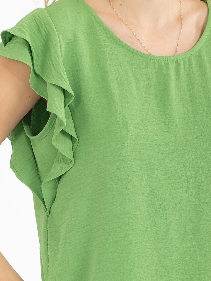 WOMEN'S RUFFLE SLEEVE SOLID LOOSE FIT BLOUSE