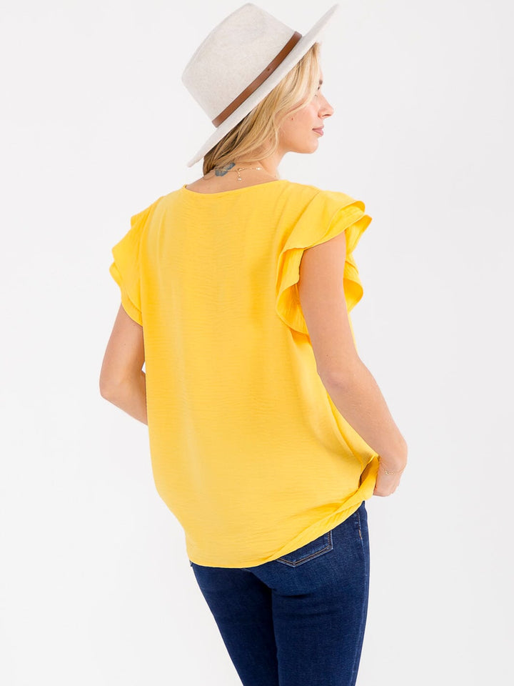 WOMEN'S RUFFLE SLEEVE SOLID LOOSE FIT BLOUSE