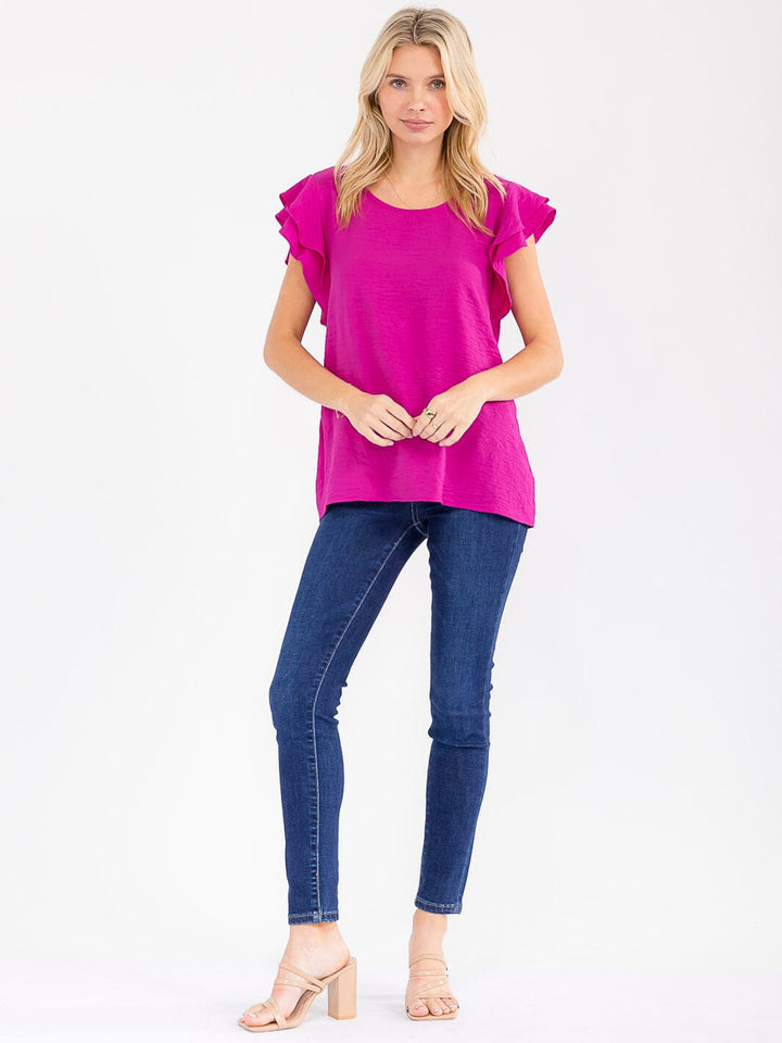 WOMEN'S RUFFLE SLEEVE SOLID LOOSE FIT BLOUSE