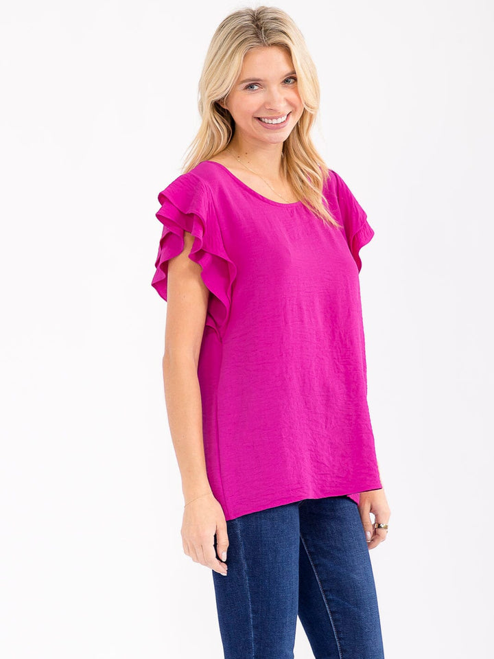 WOMEN'S RUFFLE SLEEVE SOLID LOOSE FIT BLOUSE