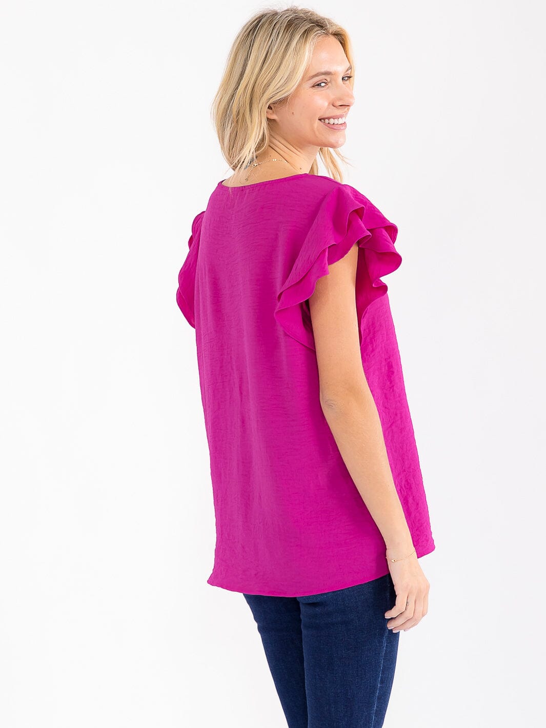 WOMEN'S RUFFLE SLEEVE SOLID LOOSE FIT BLOUSE