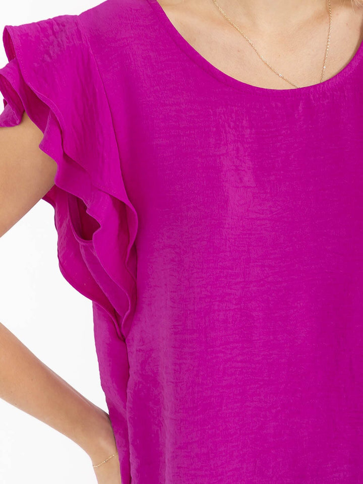 WOMEN'S RUFFLE SLEEVE SOLID LOOSE FIT BLOUSE