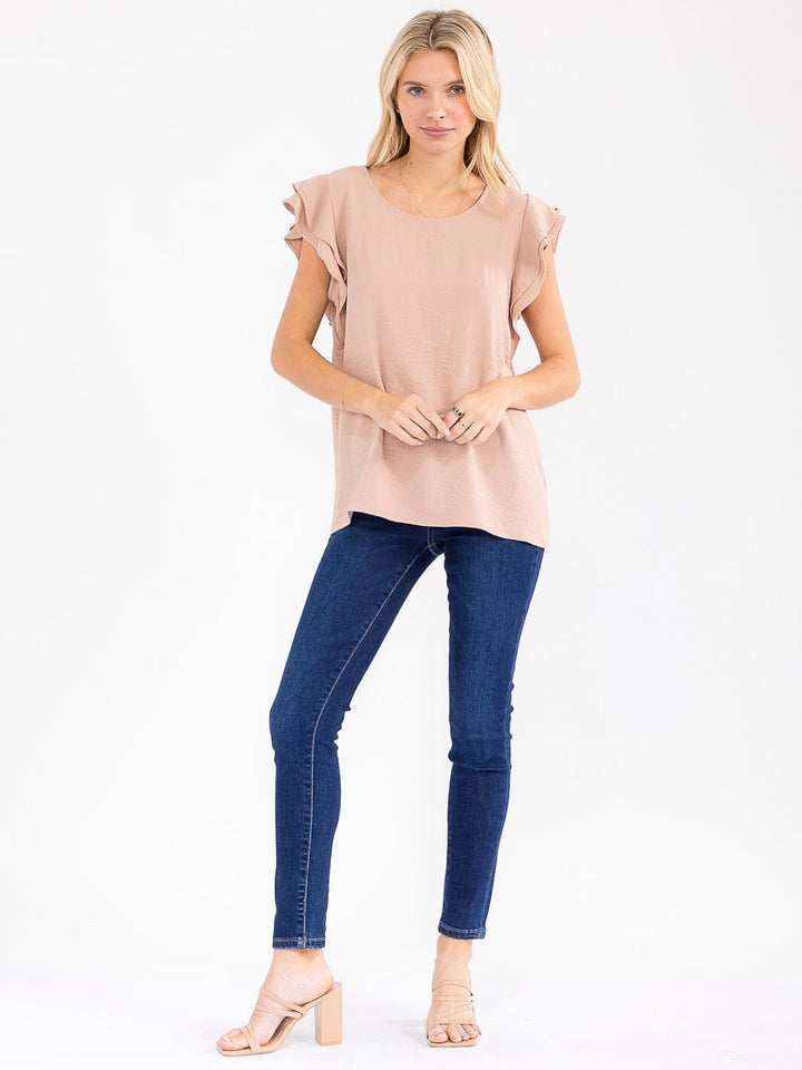 WOMEN'S RUFFLE SLEEVE SOLID LOOSE FIT BLOUSE