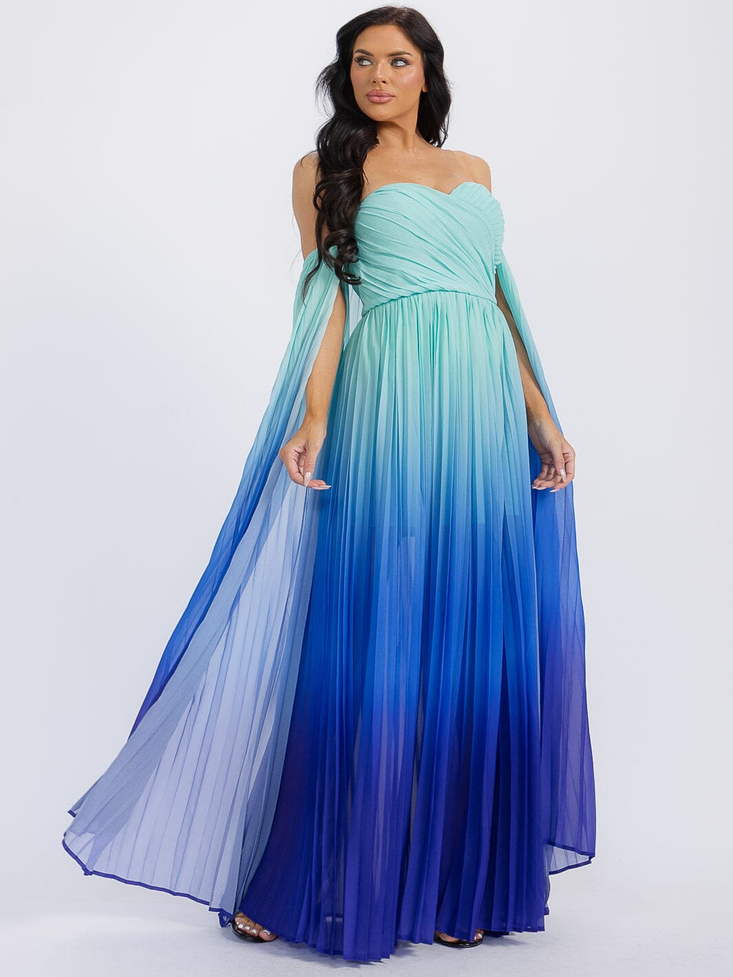 WOMEN'S OFF SHOULDER COLORBLOCK MAXI DRESS