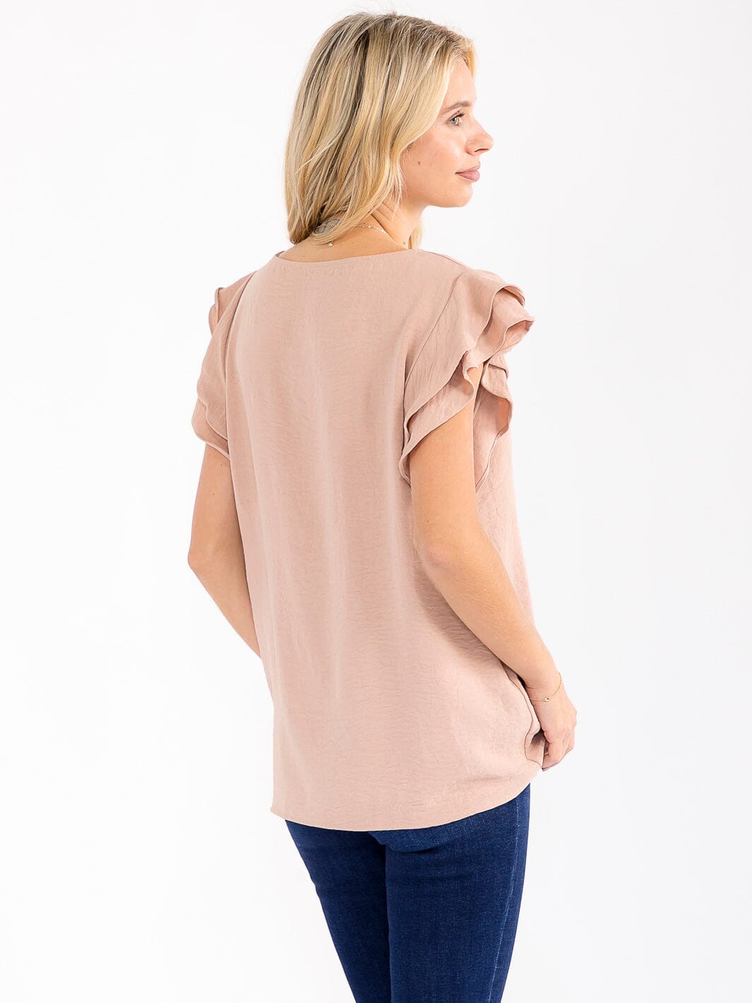 WOMEN'S RUFFLE SLEEVE SOLID LOOSE FIT BLOUSE