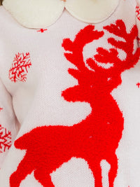 WOMEN'S LONG SLEEVE SHERPA COLLAR CHRISTMAS REINDEER PULLOVER SWEATER