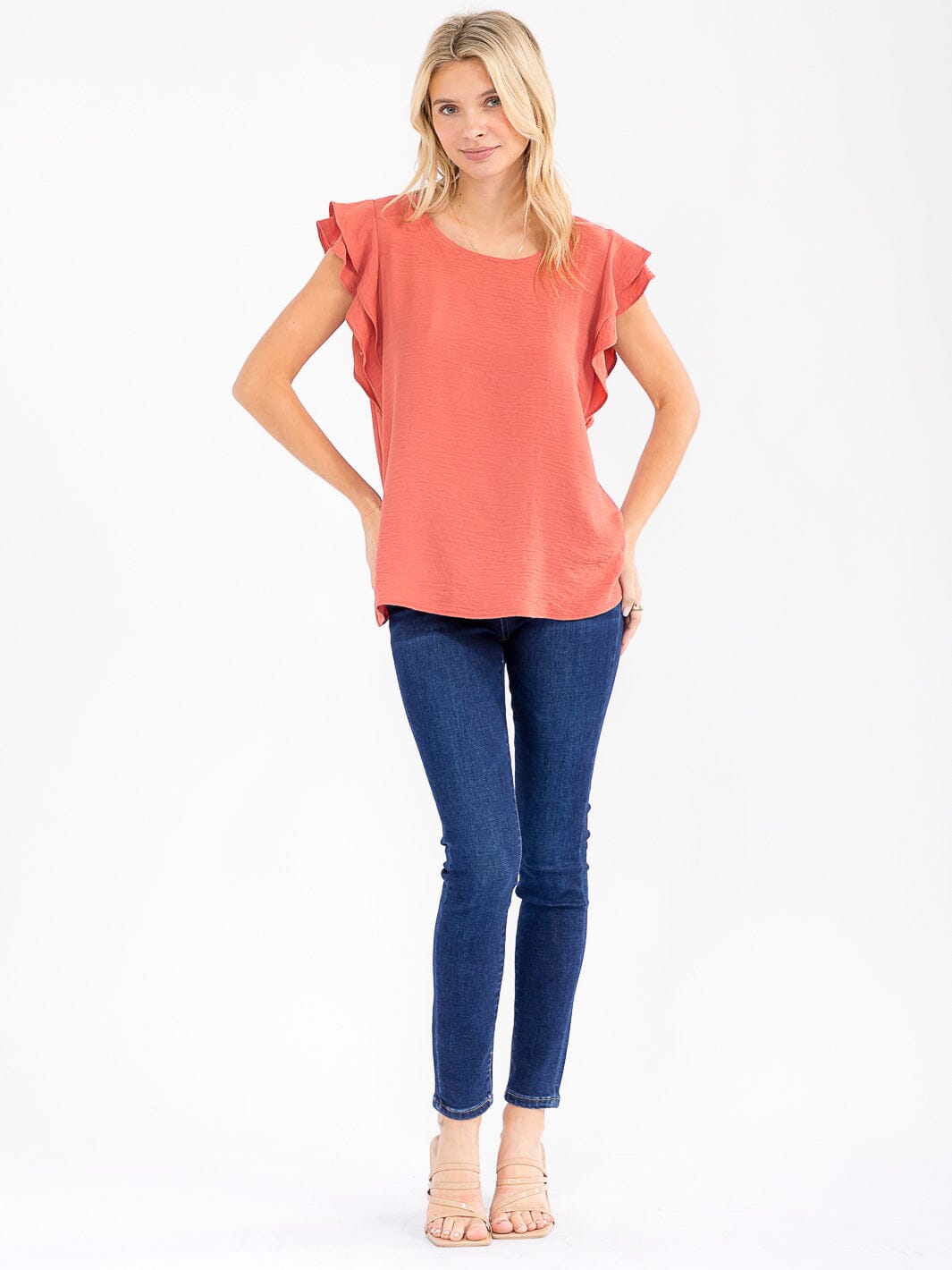 WOMEN'S RUFFLE SLEEVE SOLID LOOSE FIT BLOUSE