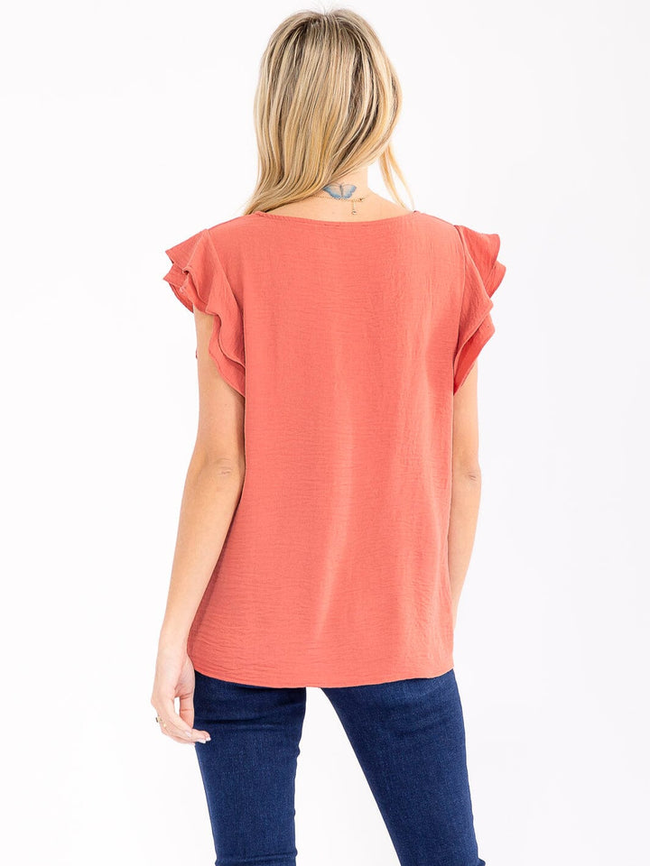 WOMEN'S RUFFLE SLEEVE SOLID LOOSE FIT BLOUSE