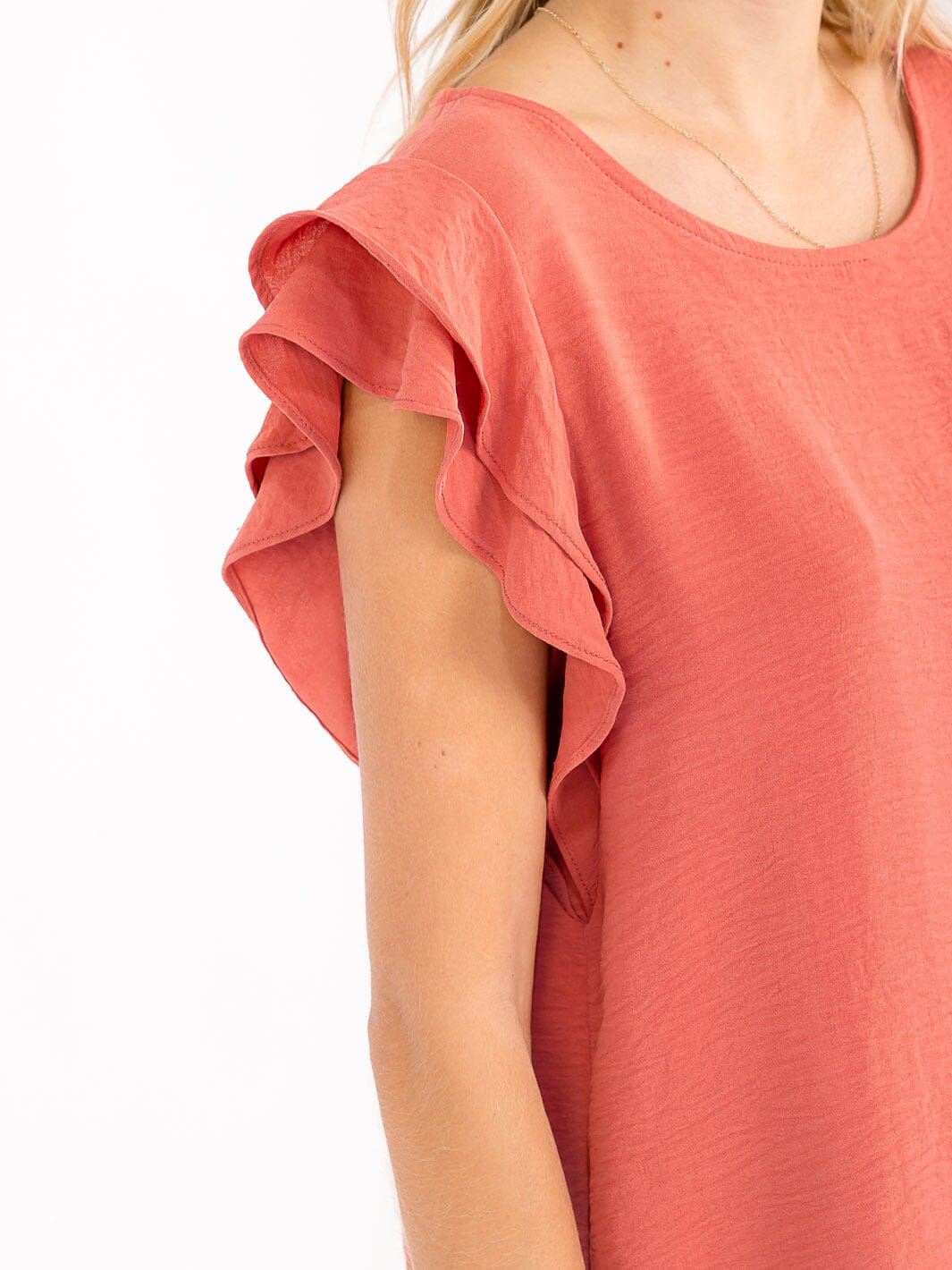 WOMEN'S RUFFLE SLEEVE SOLID LOOSE FIT BLOUSE