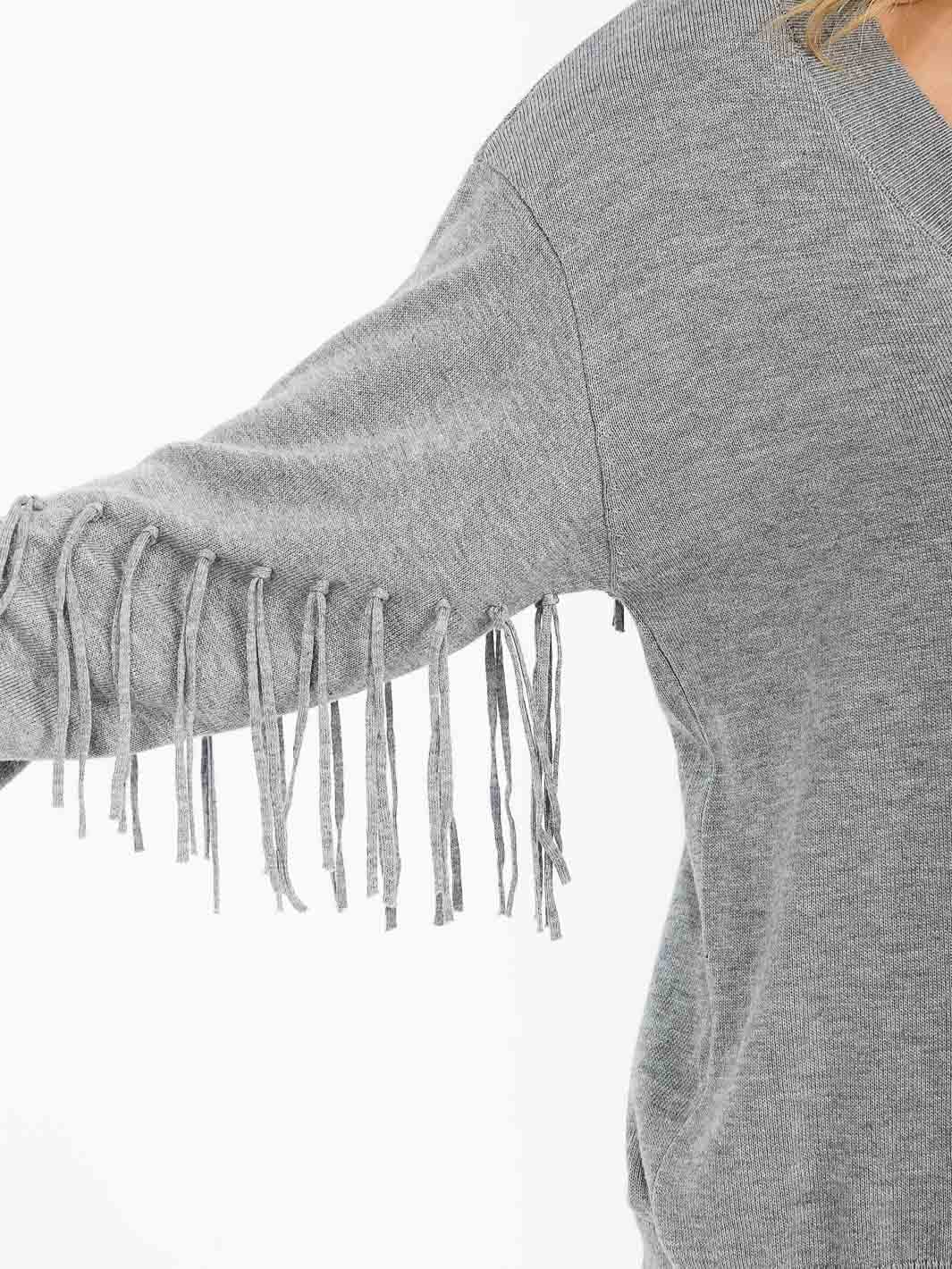 WOMEN'S LONG SLEEVE V-NECK FRINGE PULLOVER SWEATER