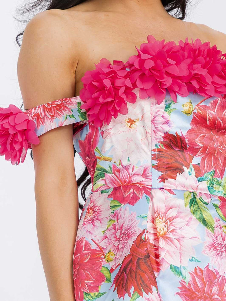 WOMEN'S SLEEVELESS OFF SHOULDER FLORAL MINI DRESS