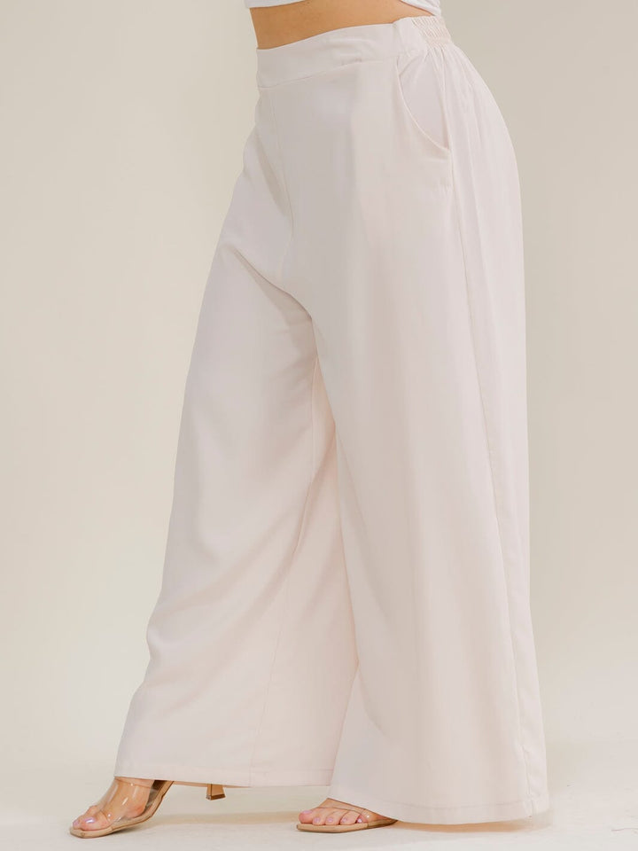 PLUS SIZE ELASTIC WAIST FRONT POCKETS WIDE LEG PANTS