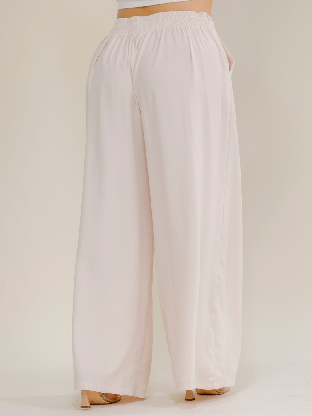 PLUS SIZE ELASTIC WAIST FRONT POCKETS WIDE LEG PANTS