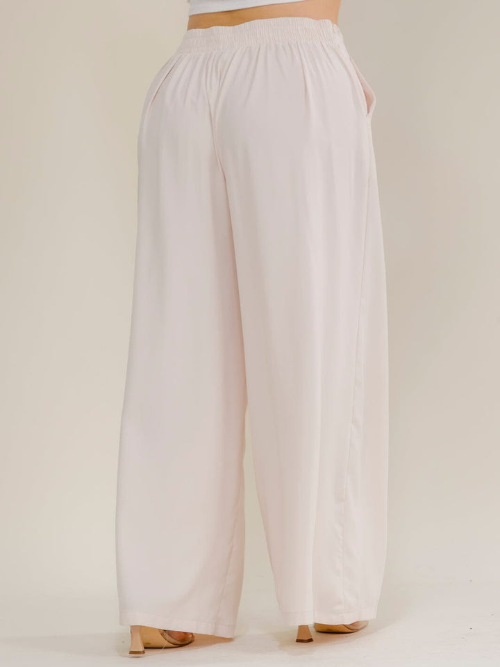 PLUS SIZE ELASTIC WAIST FRONT POCKETS WIDE LEG PANTS