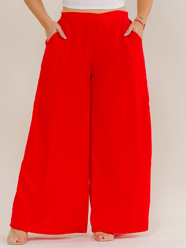 PLUS SIZE ELASTIC WAIST FRONT POCKETS WIDE LEG PANTS