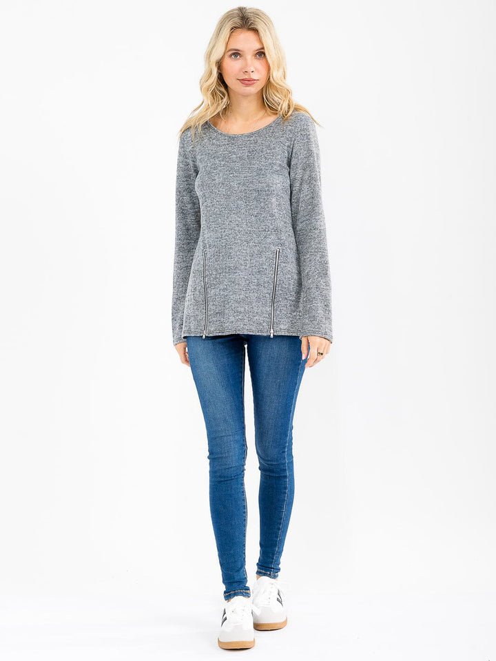 WOMEN'S LONG SLEEVE FRONT ZIPPER DETAILED TOP