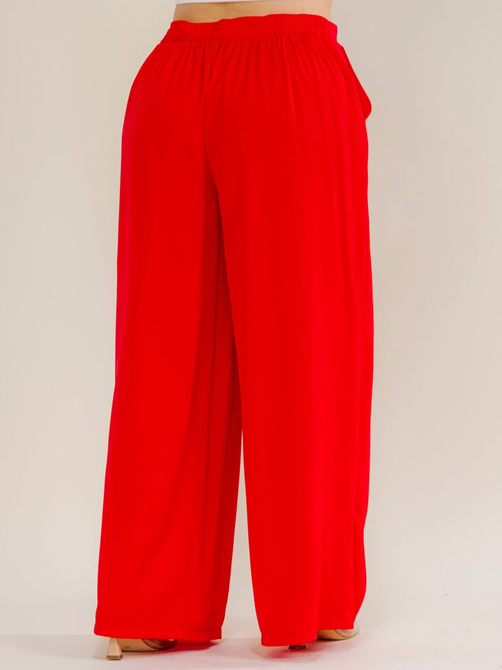 PLUS SIZE ELASTIC WAIST FRONT POCKETS WIDE LEG PANTS