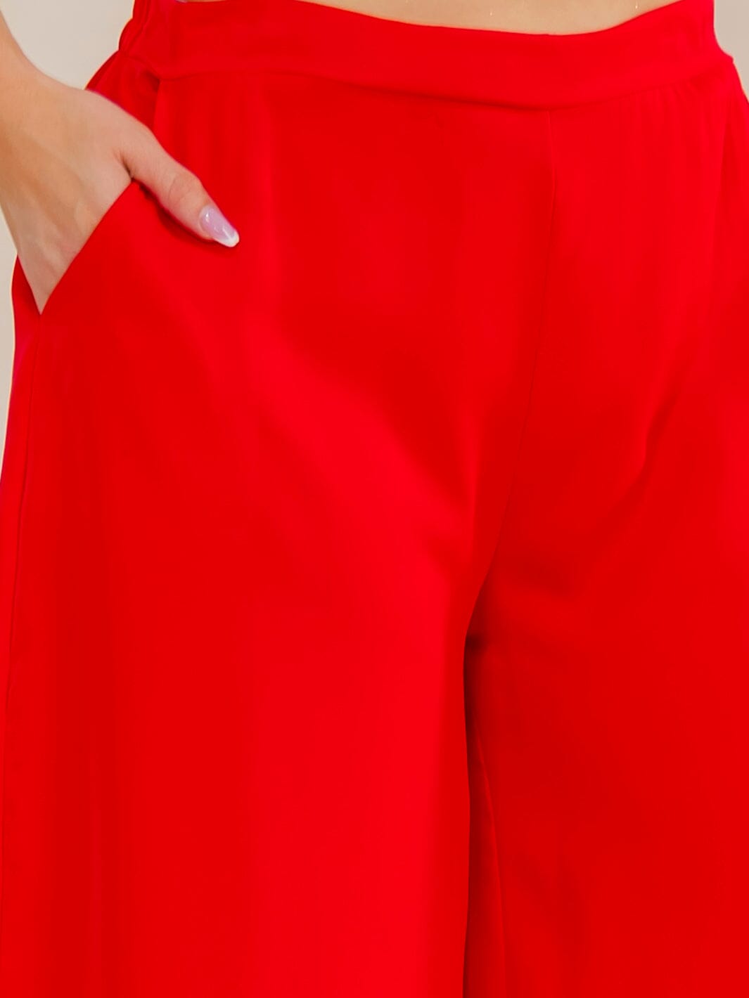 PLUS SIZE ELASTIC WAIST FRONT POCKETS WIDE LEG PANTS