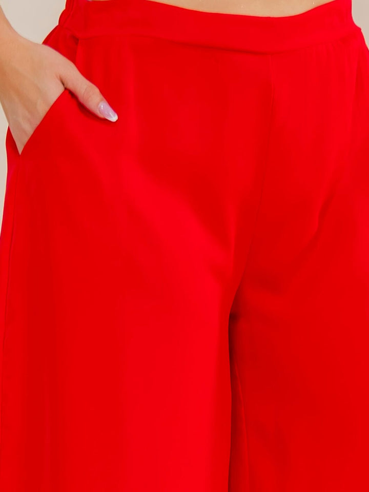PLUS SIZE ELASTIC WAIST FRONT POCKETS WIDE LEG PANTS
