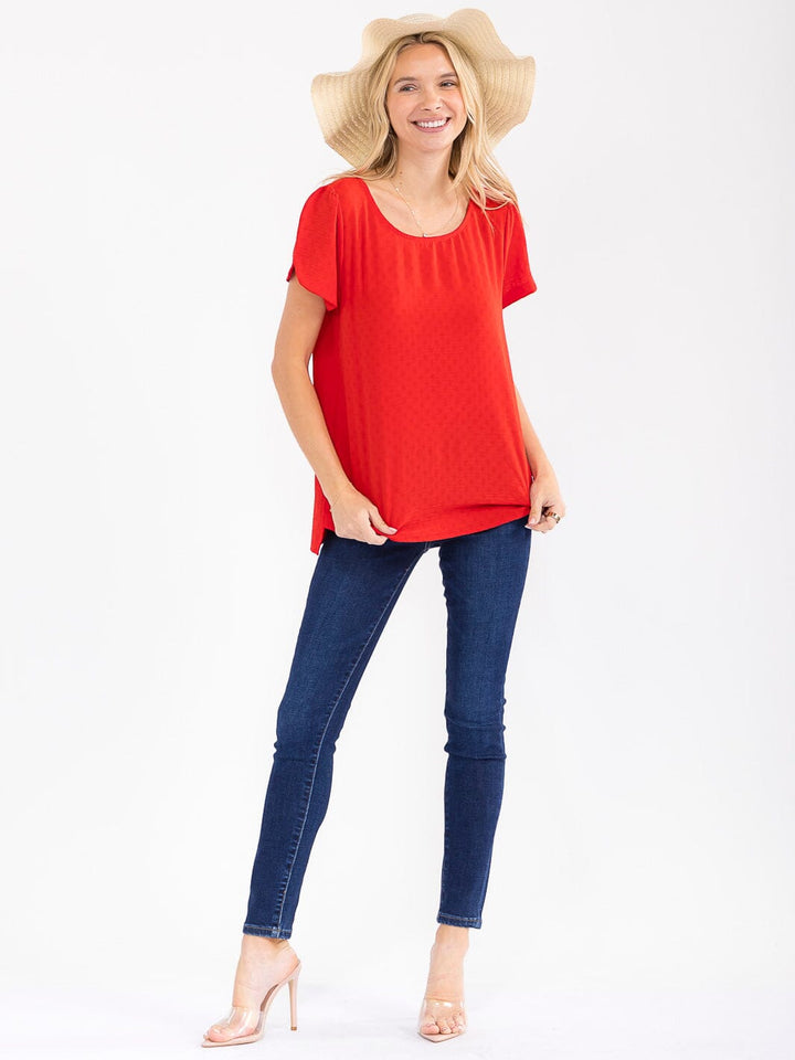 WOMEN'S SHORT DETAILED SLEEVE HIGH-LOW SOLID BLOUSE