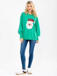 WOMEN'S LONG SLEEVE SANTA GRAPHIC PULLOVER SWEATER