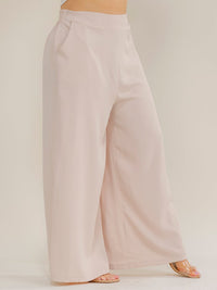 PLUS SIZE ELASTIC WAIST FRONT POCKETS WIDE LEG PANTS
