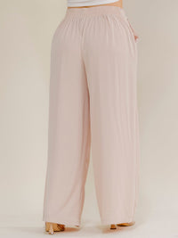 PLUS SIZE ELASTIC WAIST FRONT POCKETS WIDE LEG PANTS