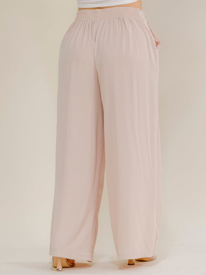 PLUS SIZE ELASTIC WAIST FRONT POCKETS WIDE LEG PANTS