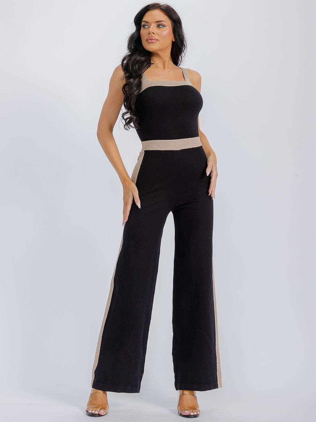 WOMEN'S SLEEVELESS COLORBLOCK WIDE LEG JUMPSUIT