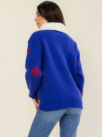 WOMEN'S LONG SLEEVE SHERPA COLLAR CHRISTMAS REINDEER PULLOVER SWEATER