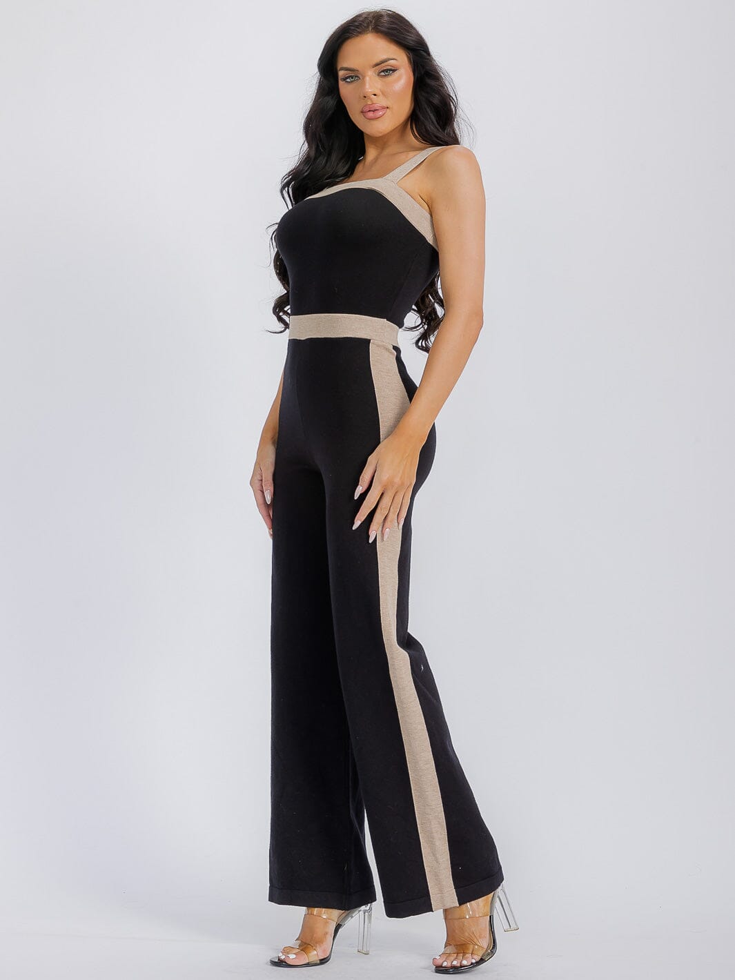 WOMEN'S SLEEVELESS COLORBLOCK WIDE LEG JUMPSUIT