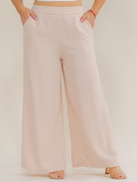 PLUS SIZE ELASTIC WAIST FRONT POCKETS WIDE LEG PANTS