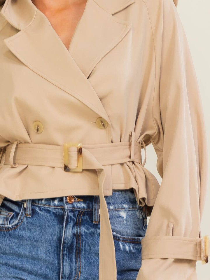 ENTRO WOMEN'S LONG SLEEVE BUTTON CLOSURE BELTED JACKET