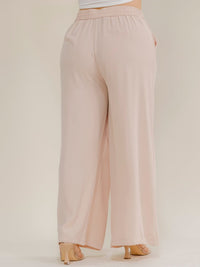 PLUS SIZE ELASTIC WAIST FRONT POCKETS WIDE LEG PANTS
