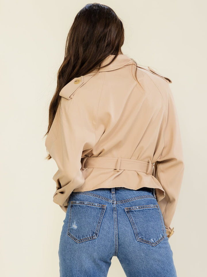 ENTRO WOMEN'S LONG SLEEVE BUTTON CLOSURE BELTED JACKET
