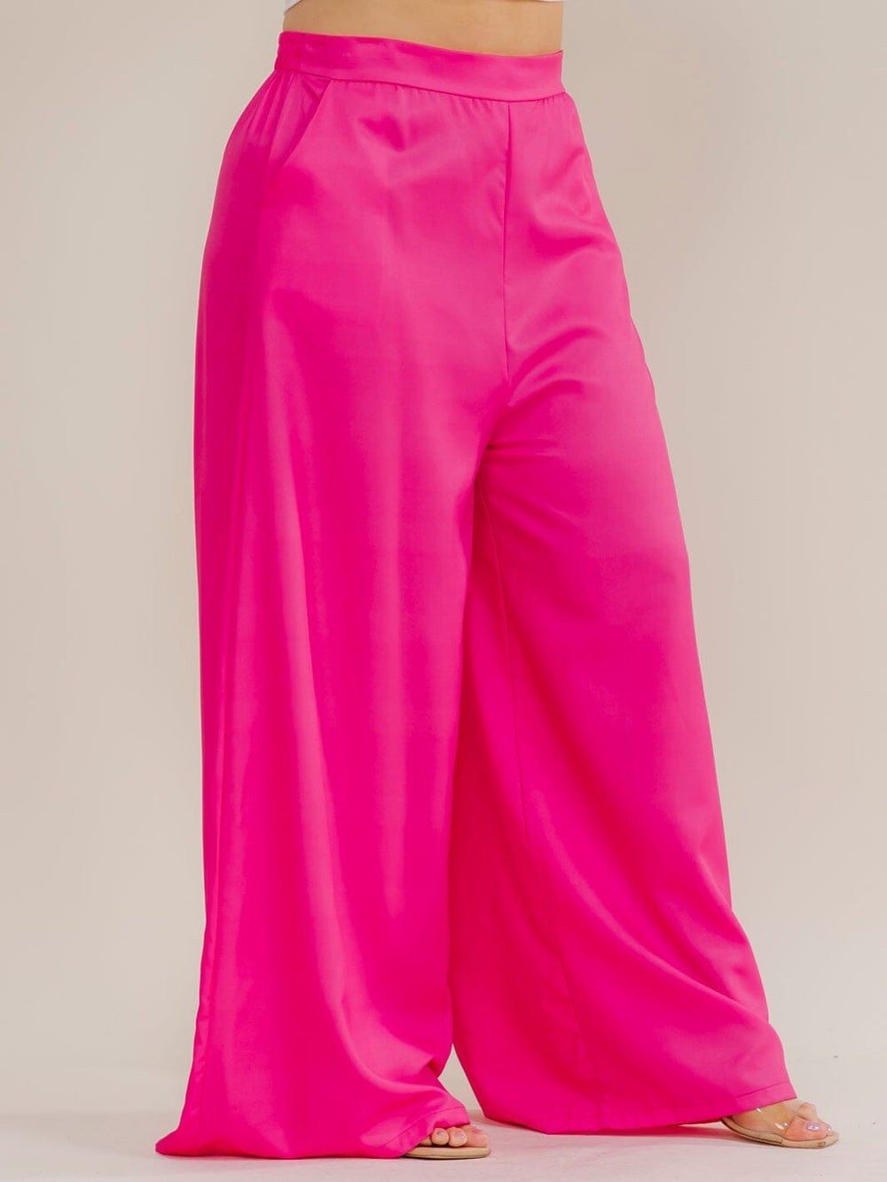 PLUS SIZE ELASTIC WAIST ZIP UP FRONT POCKETS WIDE LEG PANTS