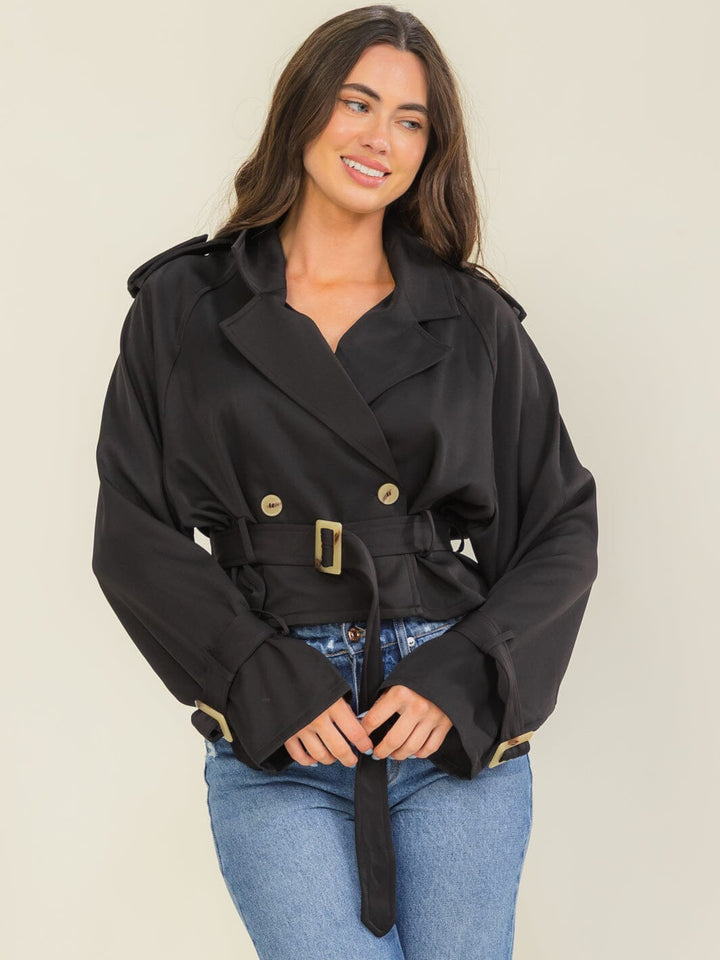 ENTRO WOMEN'S LONG SLEEVE BUTTON CLOSURE BELTED JACKET