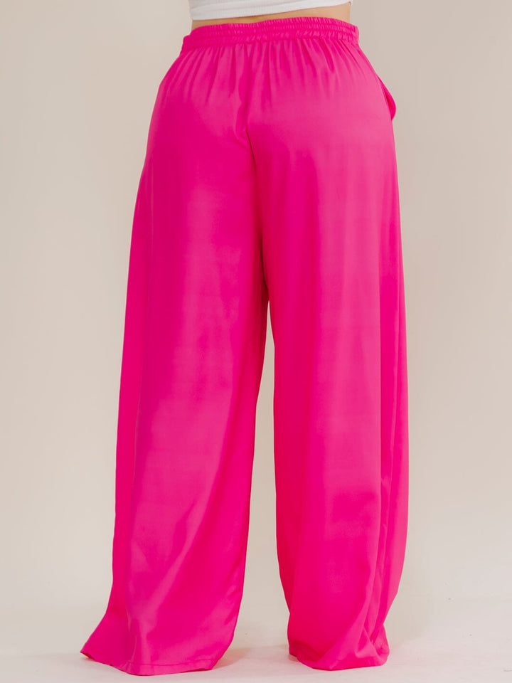 PLUS SIZE ELASTIC WAIST ZIP UP FRONT POCKETS WIDE LEG PANTS